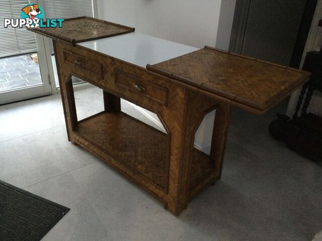 Vintage Bamboo Bar/Side Table on Wheels