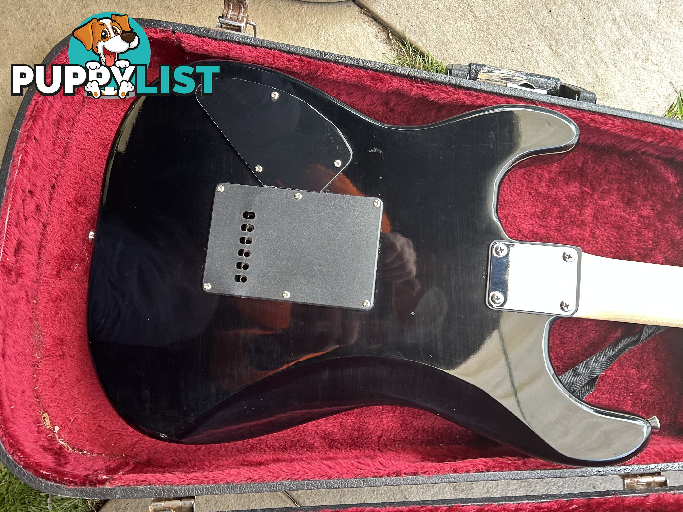 Electric guitar, small amp and hard case