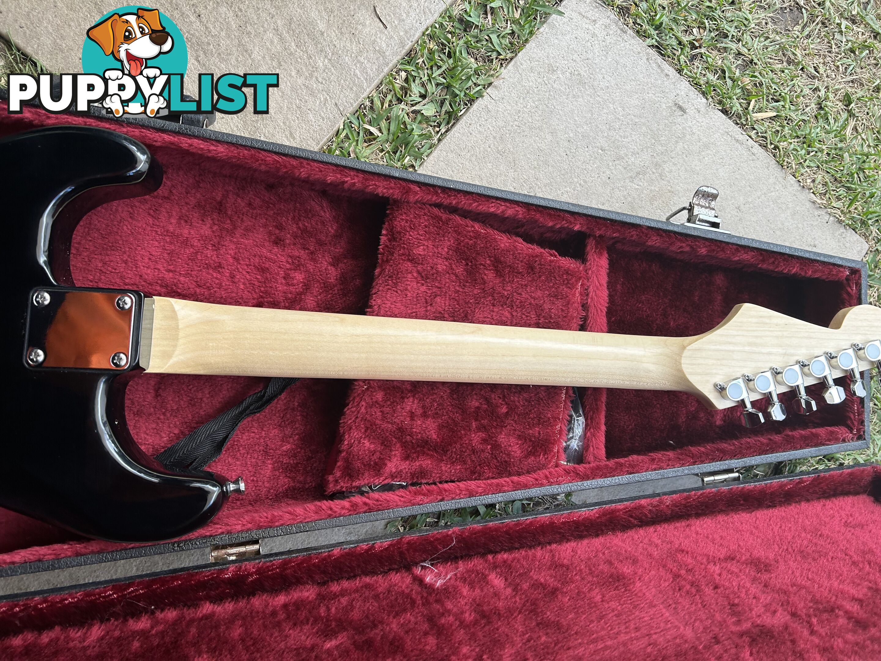 Electric guitar, small amp and hard case