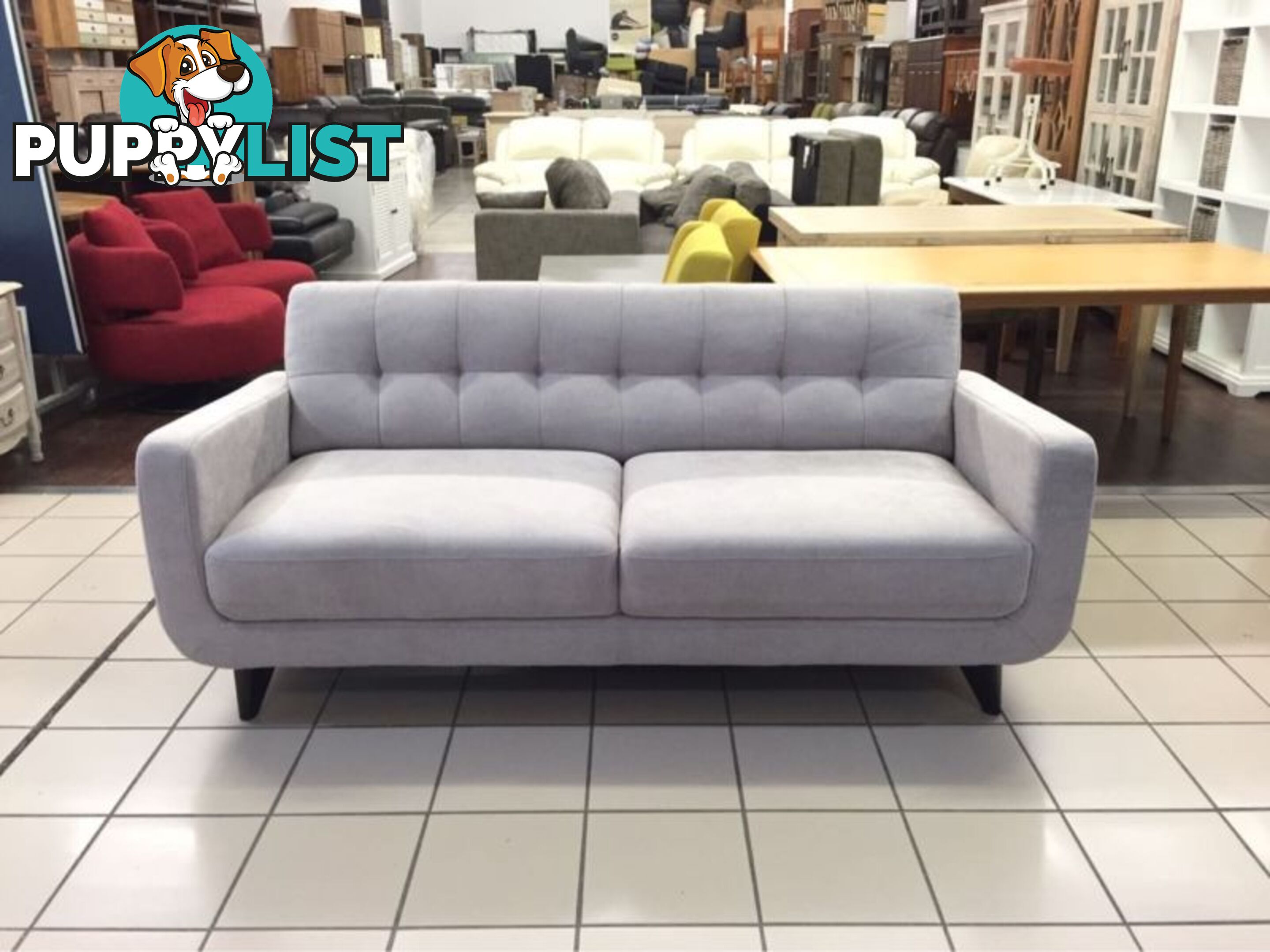 GREY 2.5 SEATER FABRIC RETRO INSPIRED SOFA