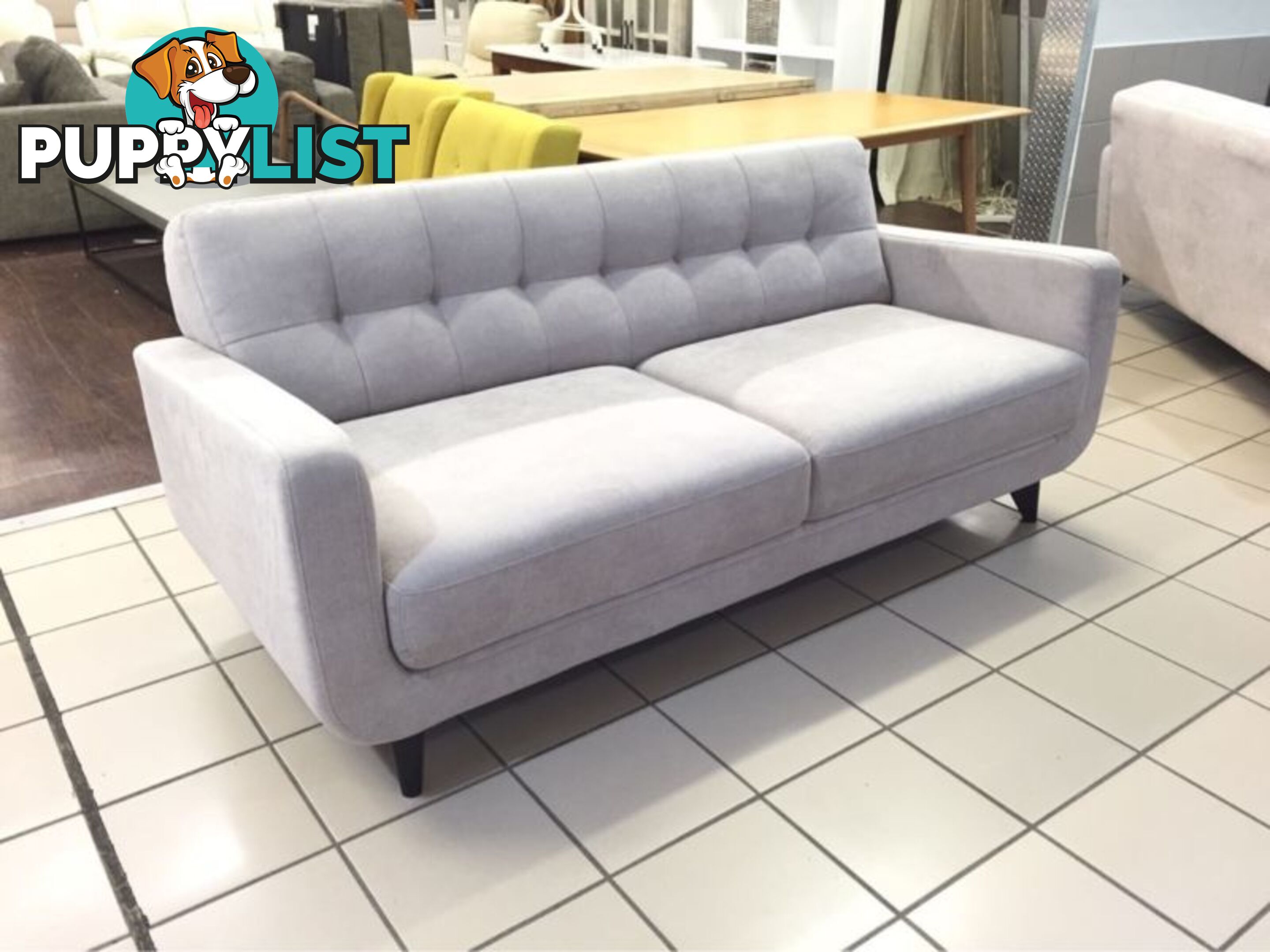 GREY 2.5 SEATER FABRIC RETRO INSPIRED SOFA