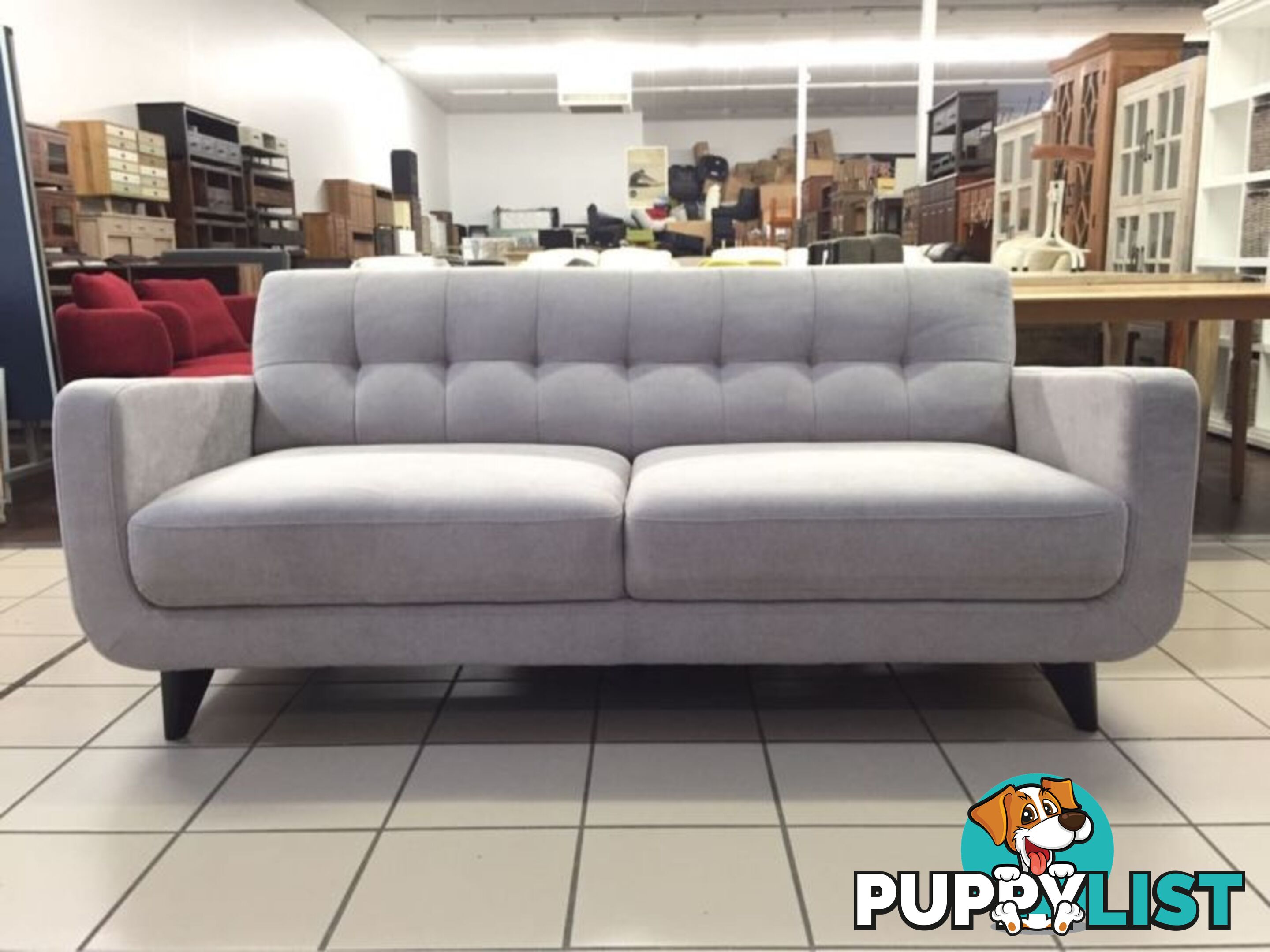 GREY 2.5 SEATER FABRIC RETRO INSPIRED SOFA