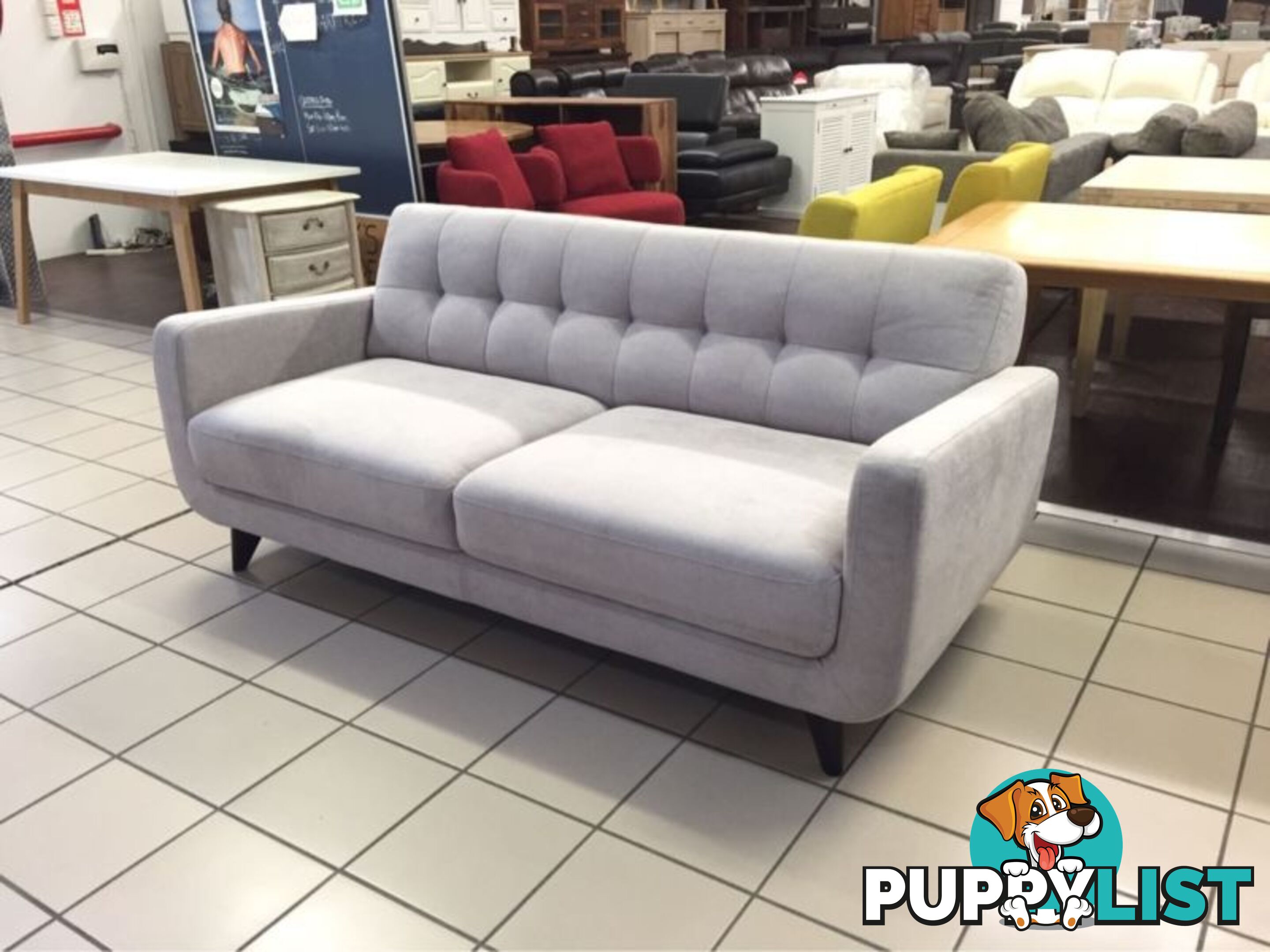 GREY 2.5 SEATER FABRIC RETRO INSPIRED SOFA