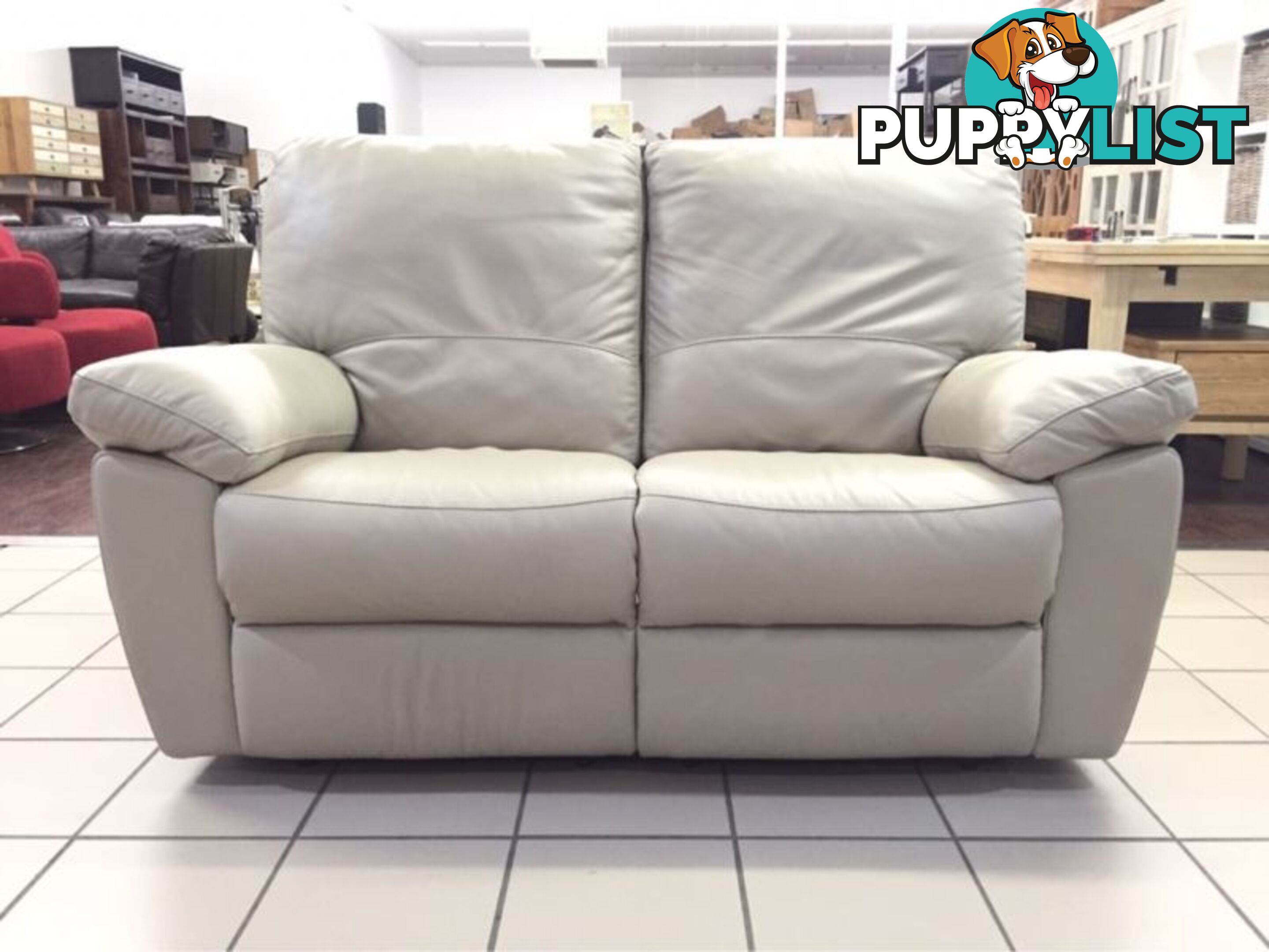 CLEARANCE 100% LEATHER 2 SEATER DUAL RECLINER