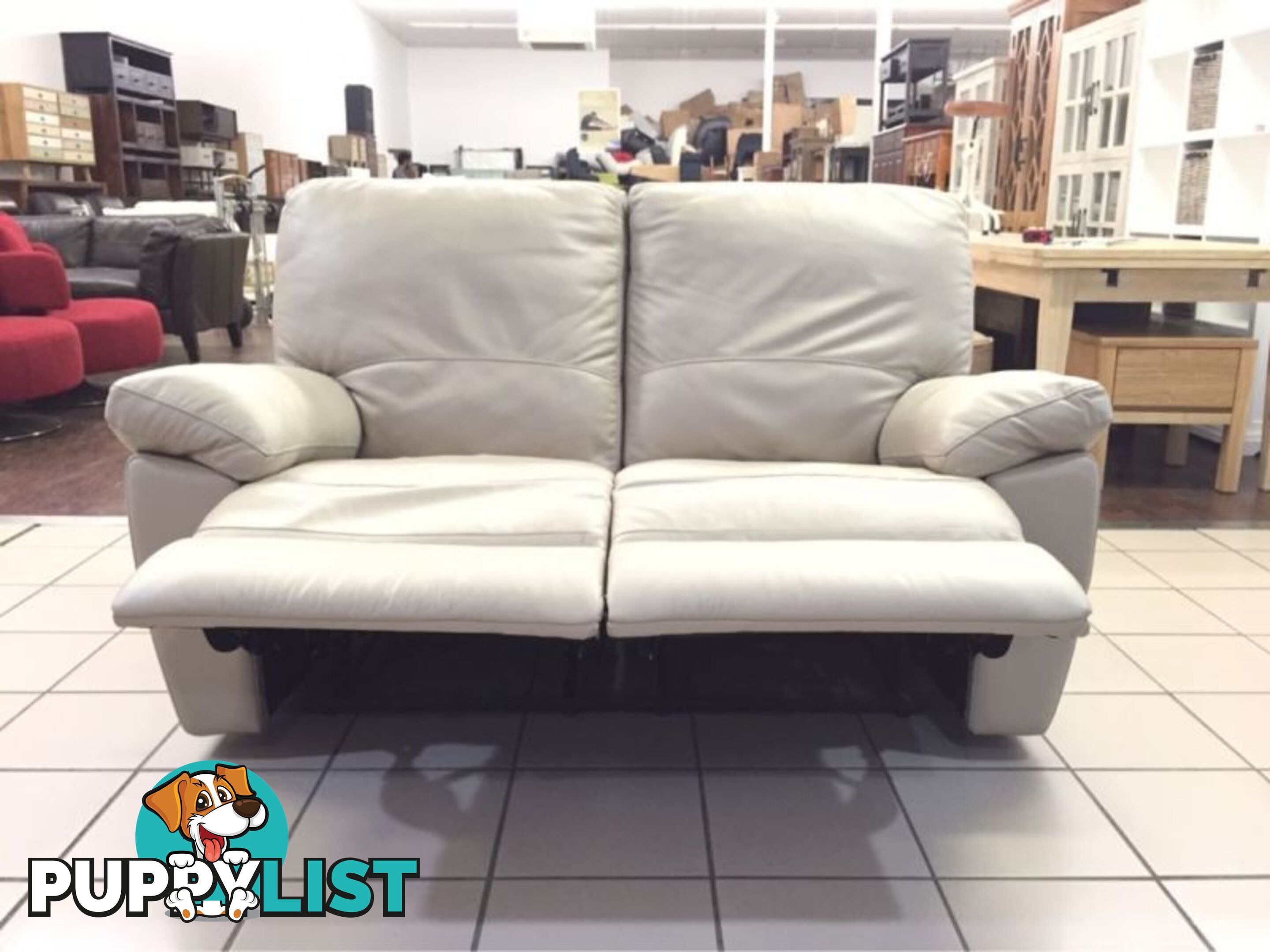 CLEARANCE 100% LEATHER 2 SEATER DUAL RECLINER