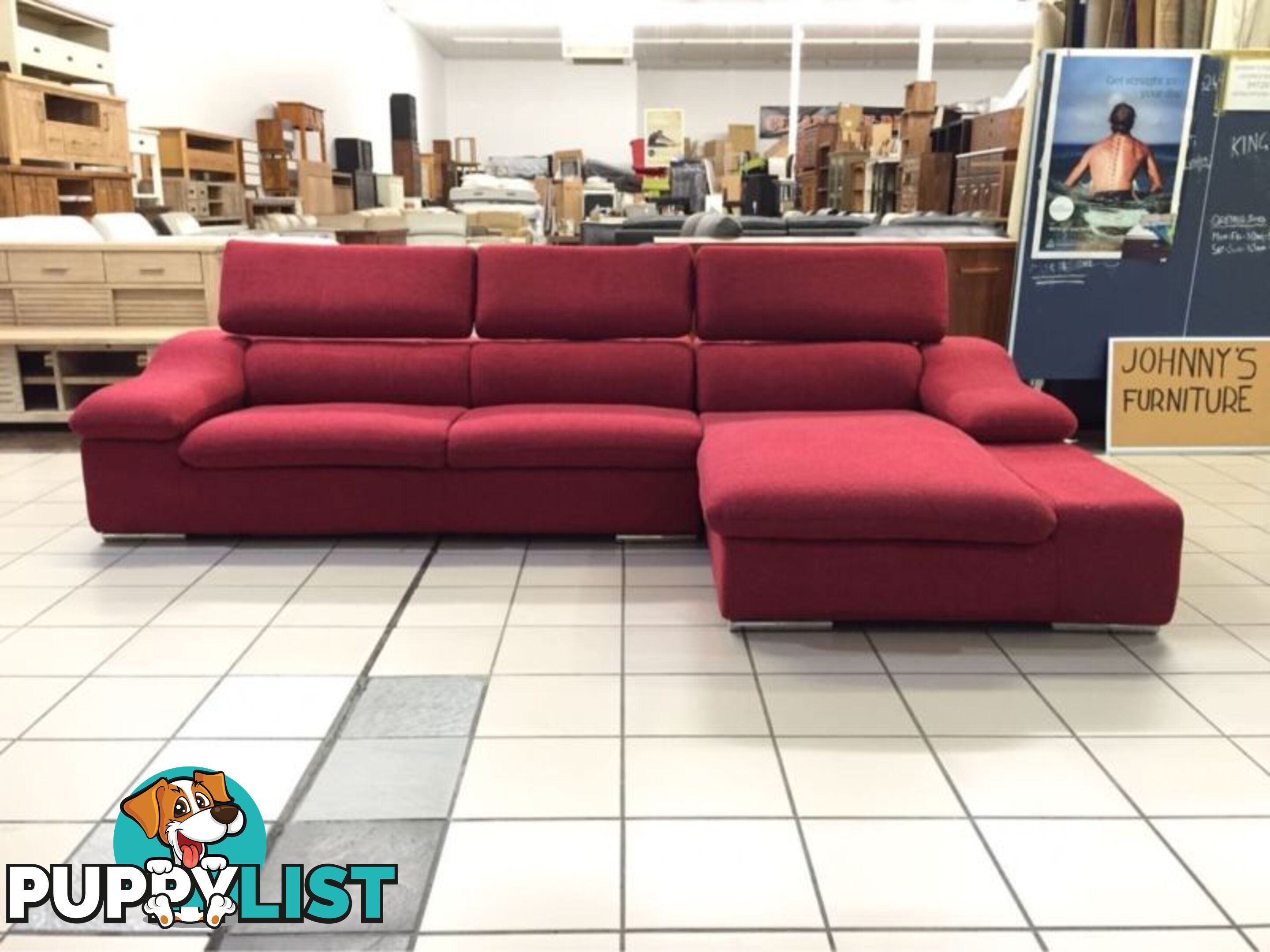 CLEARANCE 3 SEATER + CHAISE W/ADJUSTABLE HEADRESTS