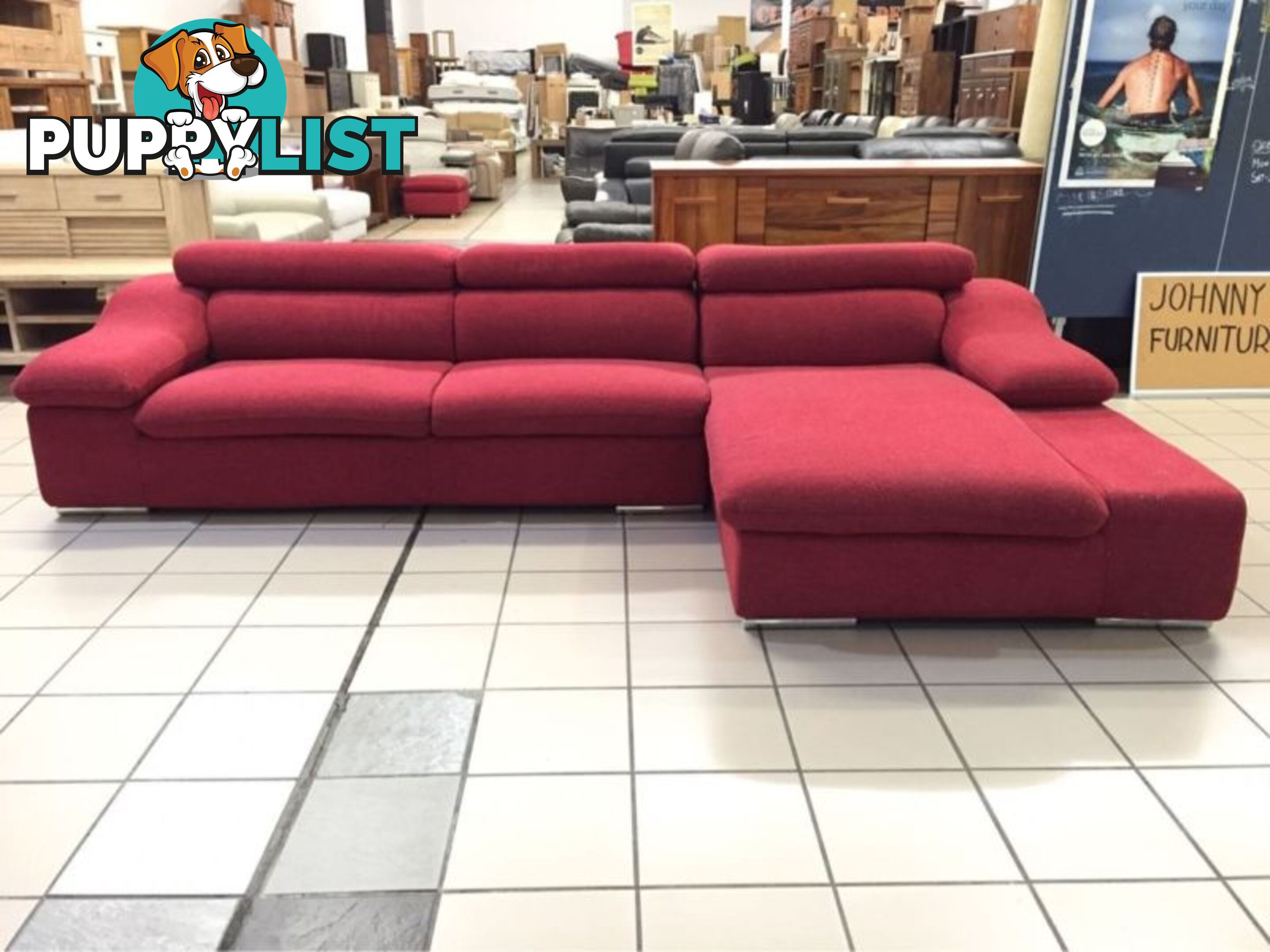 CLEARANCE 3 SEATER + CHAISE W/ADJUSTABLE HEADRESTS