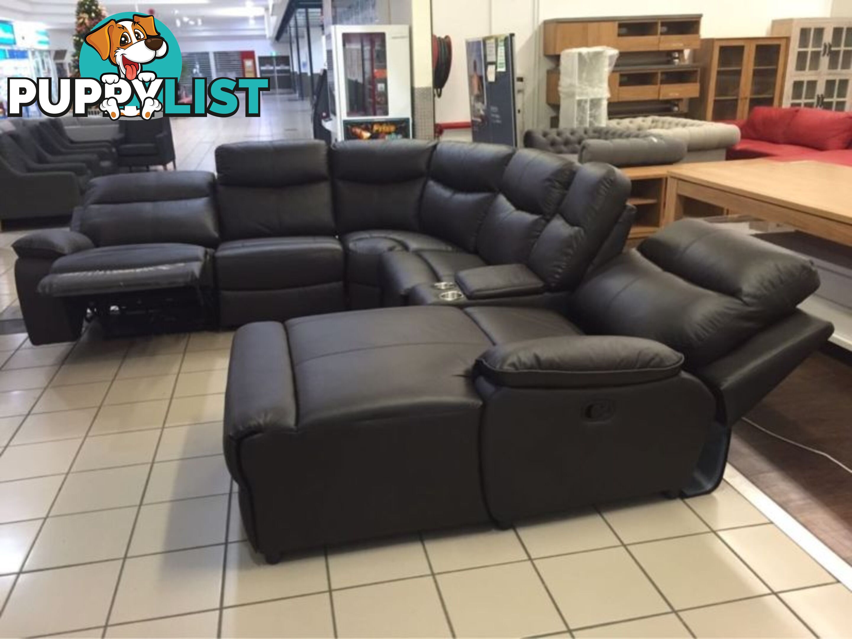 GENIUNE LEATHER - CORNER LOUNGE W/2 RECLINERS