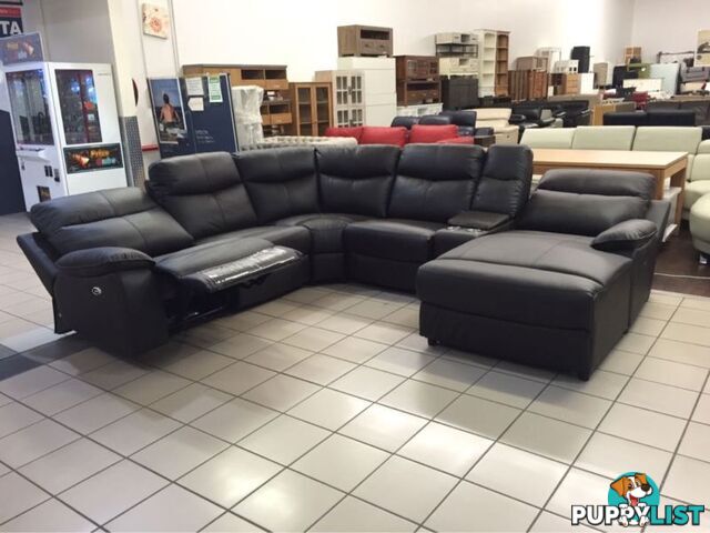 GENIUNE LEATHER - CORNER LOUNGE W/2 RECLINERS