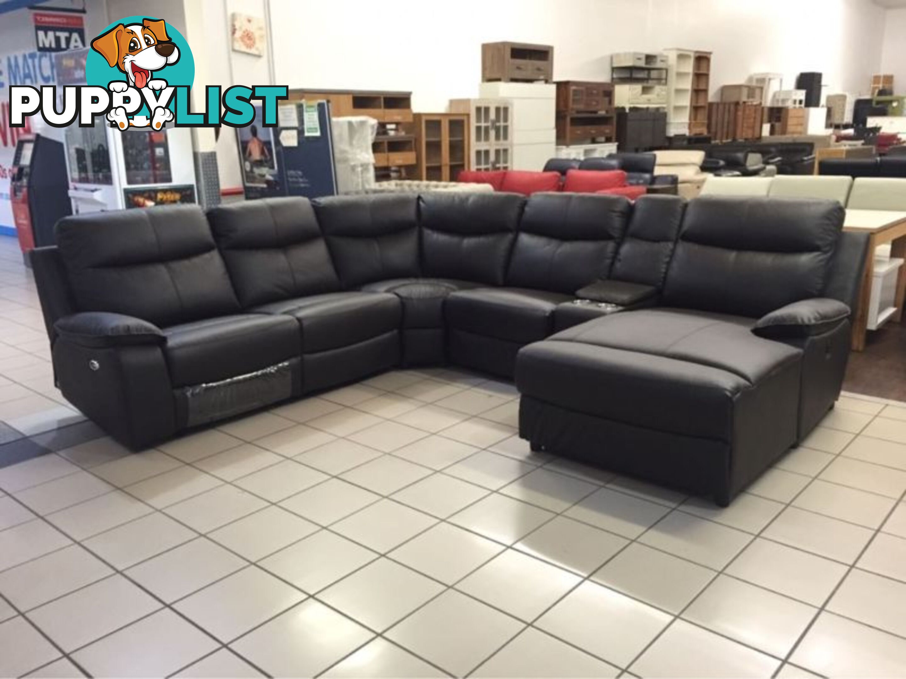 GENIUNE LEATHER - CORNER LOUNGE W/2 RECLINERS