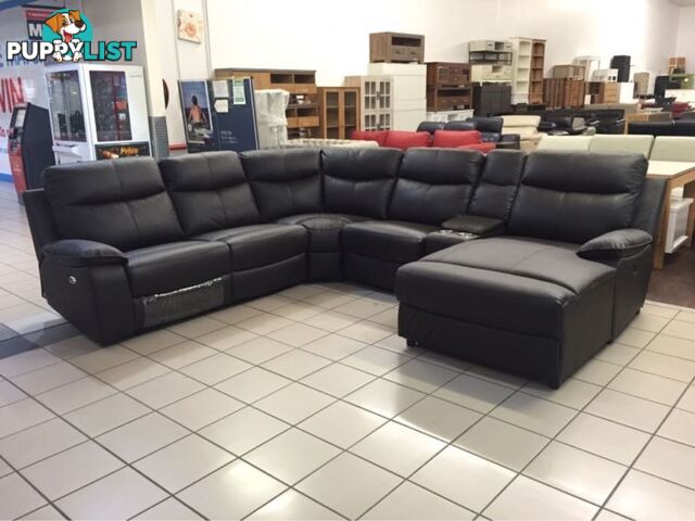 GENIUNE LEATHER - CORNER LOUNGE W/2 RECLINERS