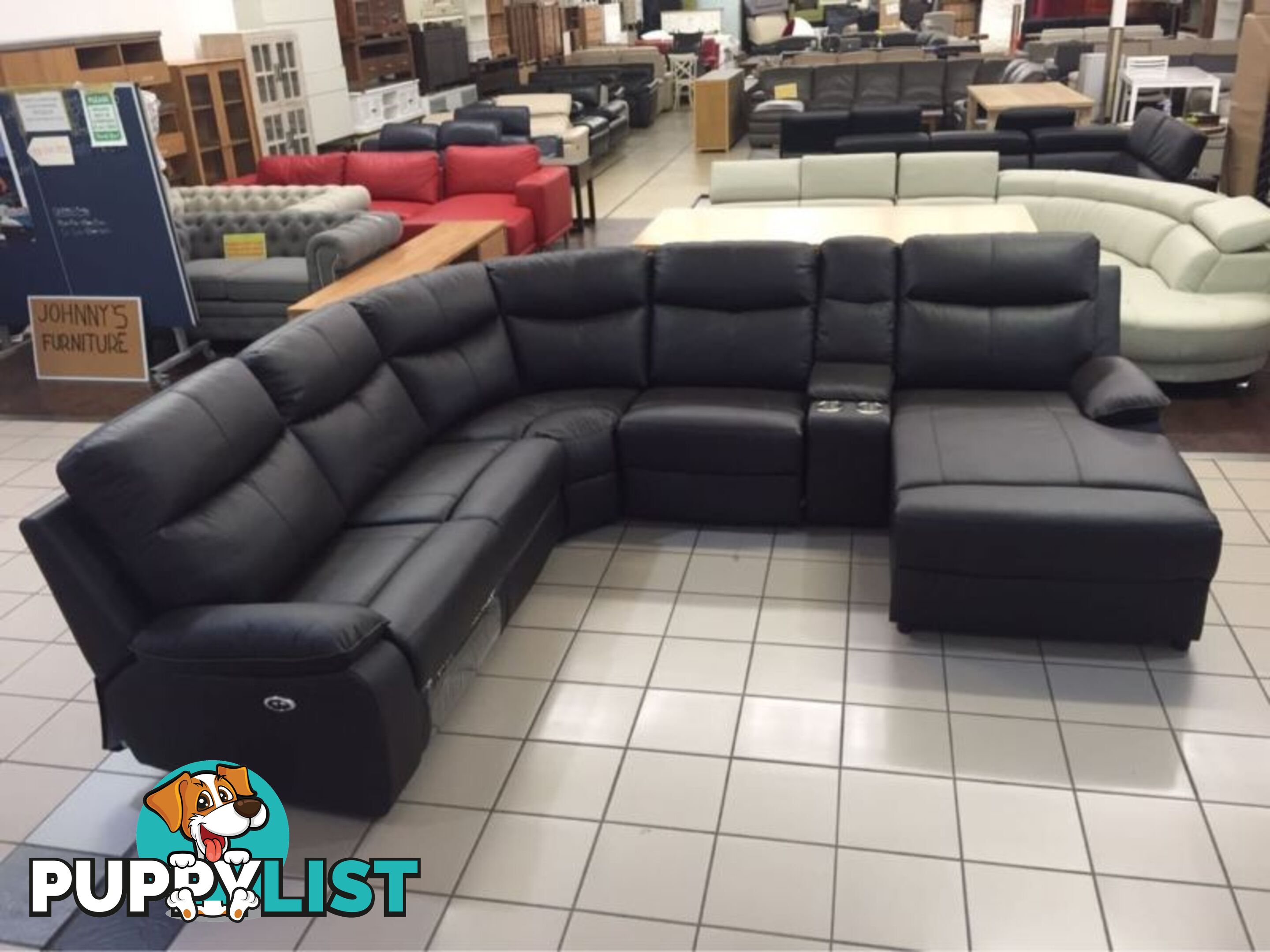 GENIUNE LEATHER - CORNER LOUNGE W/2 RECLINERS