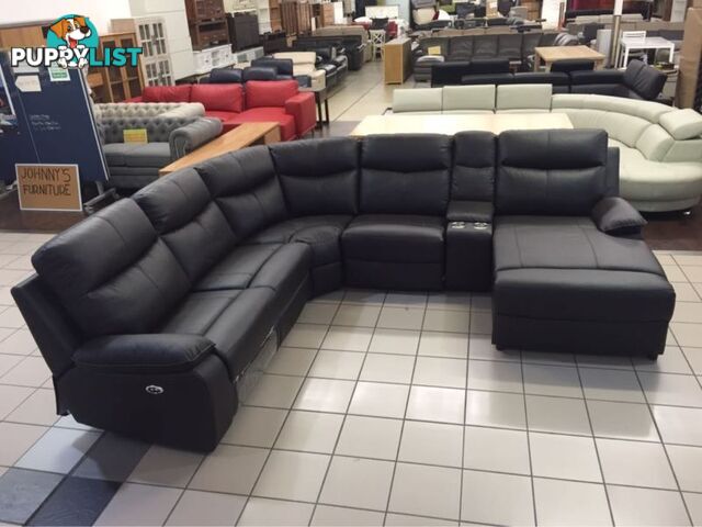 GENIUNE LEATHER - CORNER LOUNGE W/2 RECLINERS