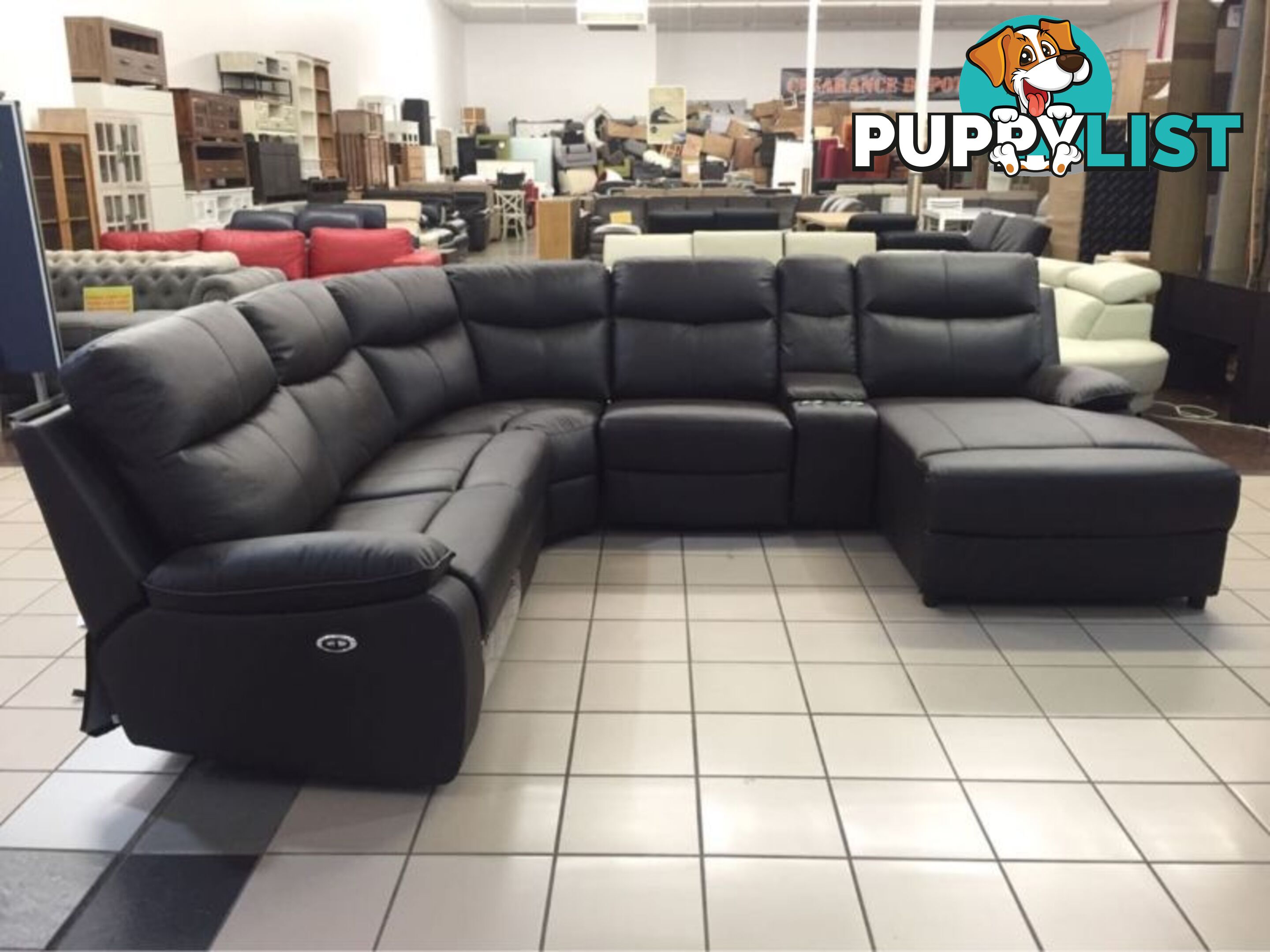 GENIUNE LEATHER - CORNER LOUNGE W/2 RECLINERS