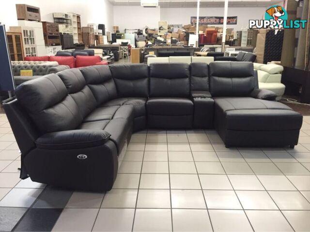 GENIUNE LEATHER - CORNER LOUNGE W/2 RECLINERS