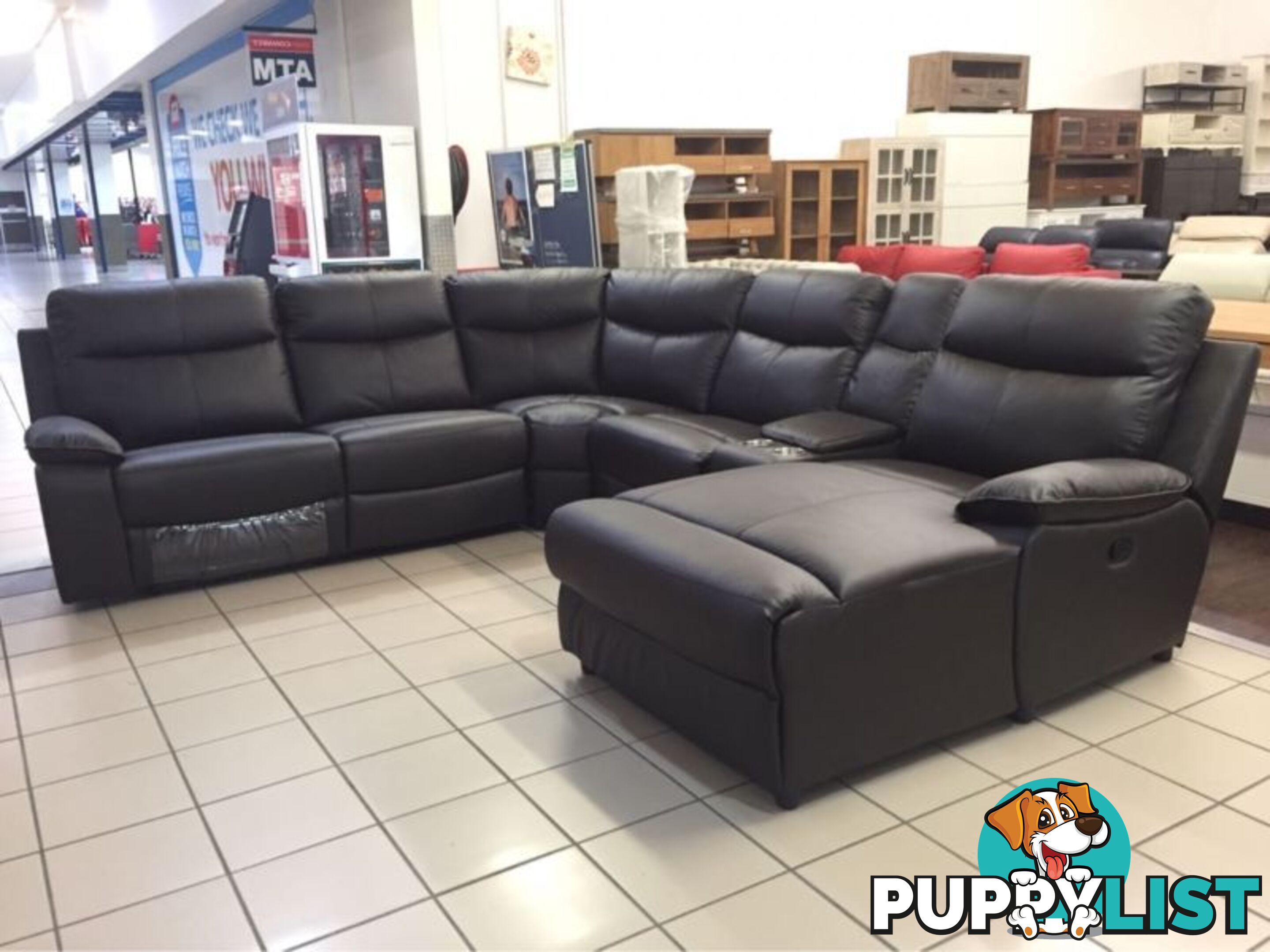 GENIUNE LEATHER - CORNER LOUNGE W/2 RECLINERS