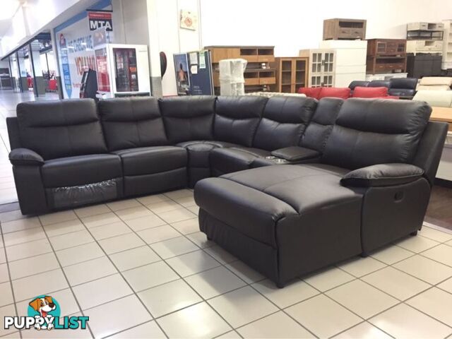 GENIUNE LEATHER - CORNER LOUNGE W/2 RECLINERS