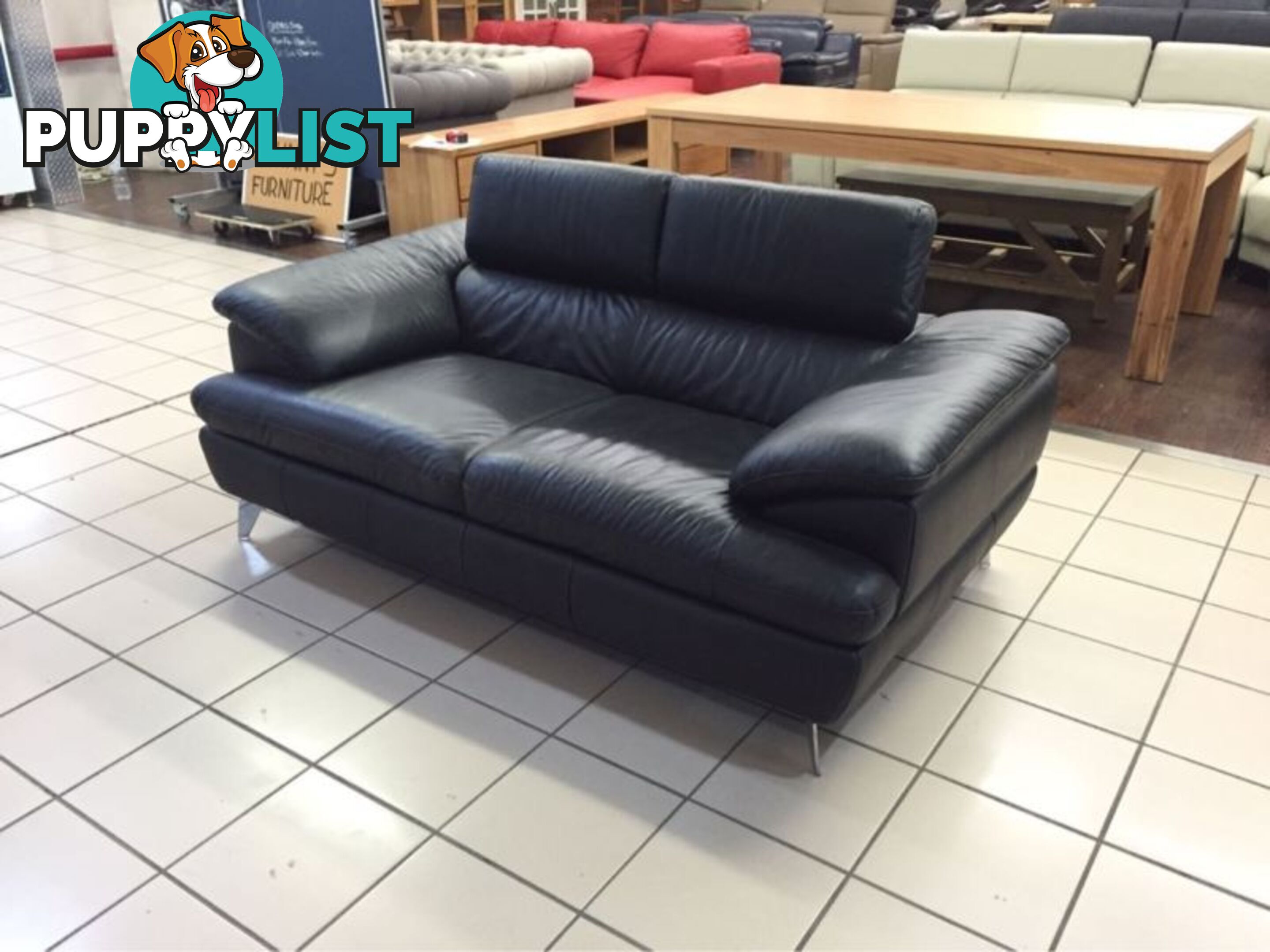 CLEARANCE 100% LEATHER - 2 SEATER W/ADJUSTABLE HEADRESTS (BLACK)