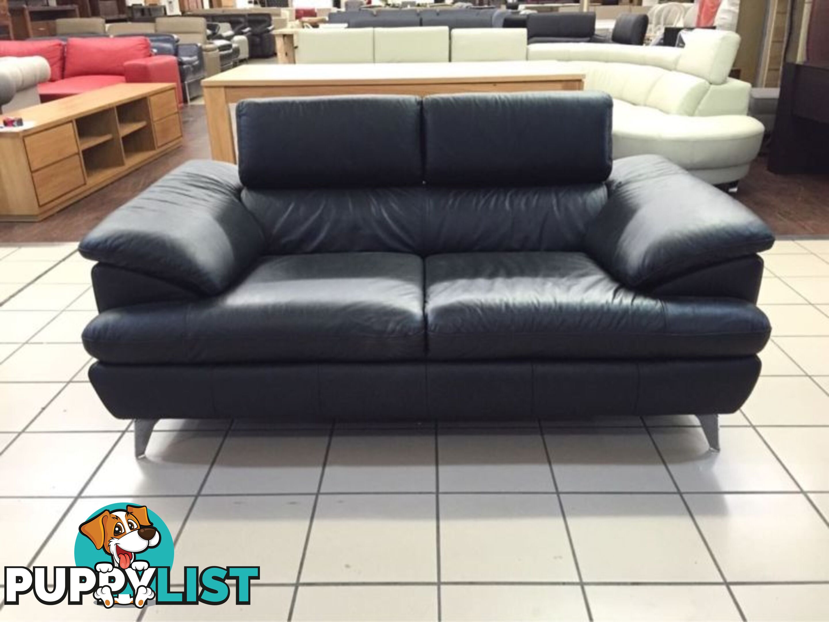 CLEARANCE 100% LEATHER - 2 SEATER W/ADJUSTABLE HEADRESTS (BLACK)