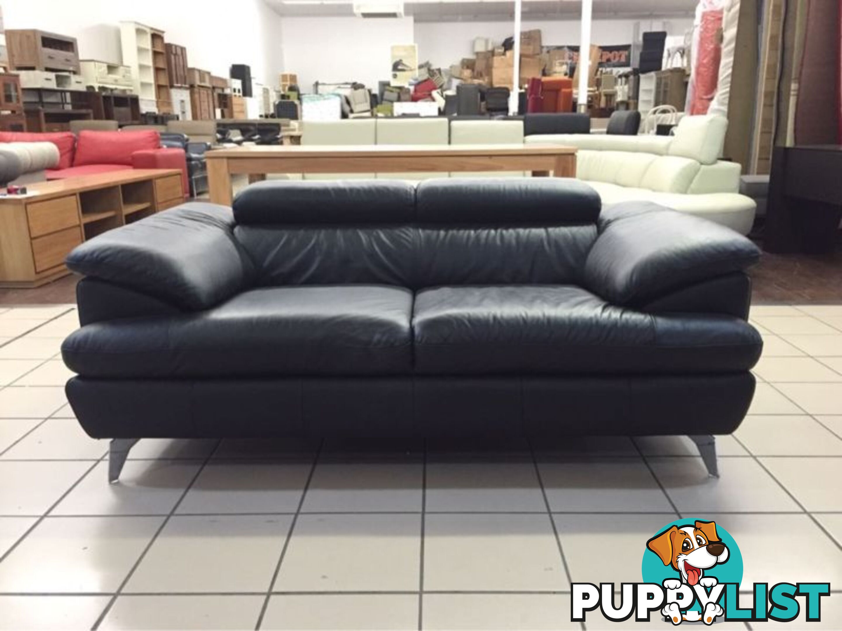 CLEARANCE 100% LEATHER - 2 SEATER W/ADJUSTABLE HEADRESTS (BLACK)