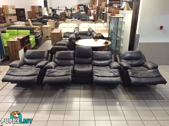 CLEARANCE 100% LEATHER 3 SEATER + 2 ARMCHAIRS ELECTRIC RECLINER