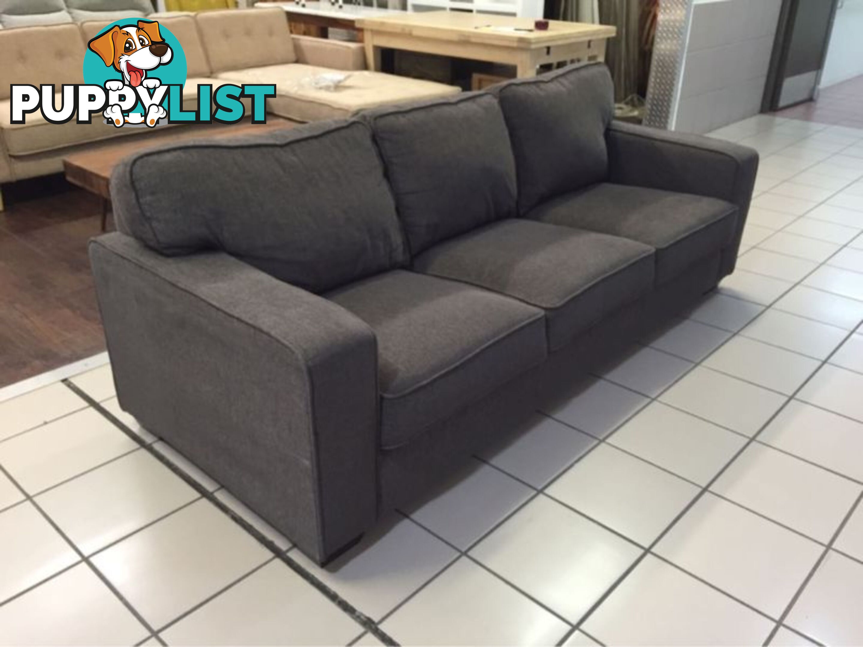 CLEARANCE 3 SEATER SOFA FABRIC (GREY)