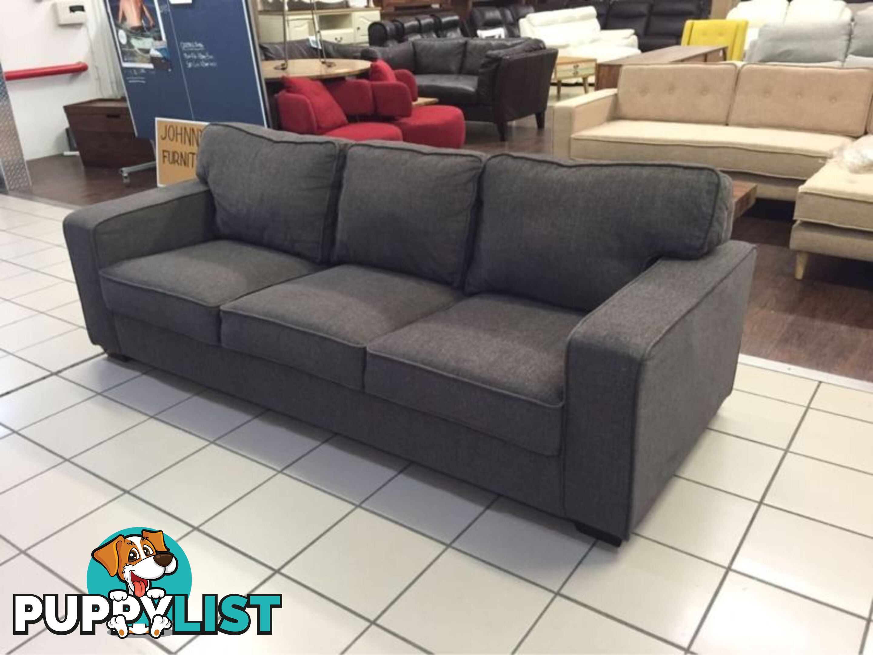 CLEARANCE 3 SEATER SOFA FABRIC (GREY)