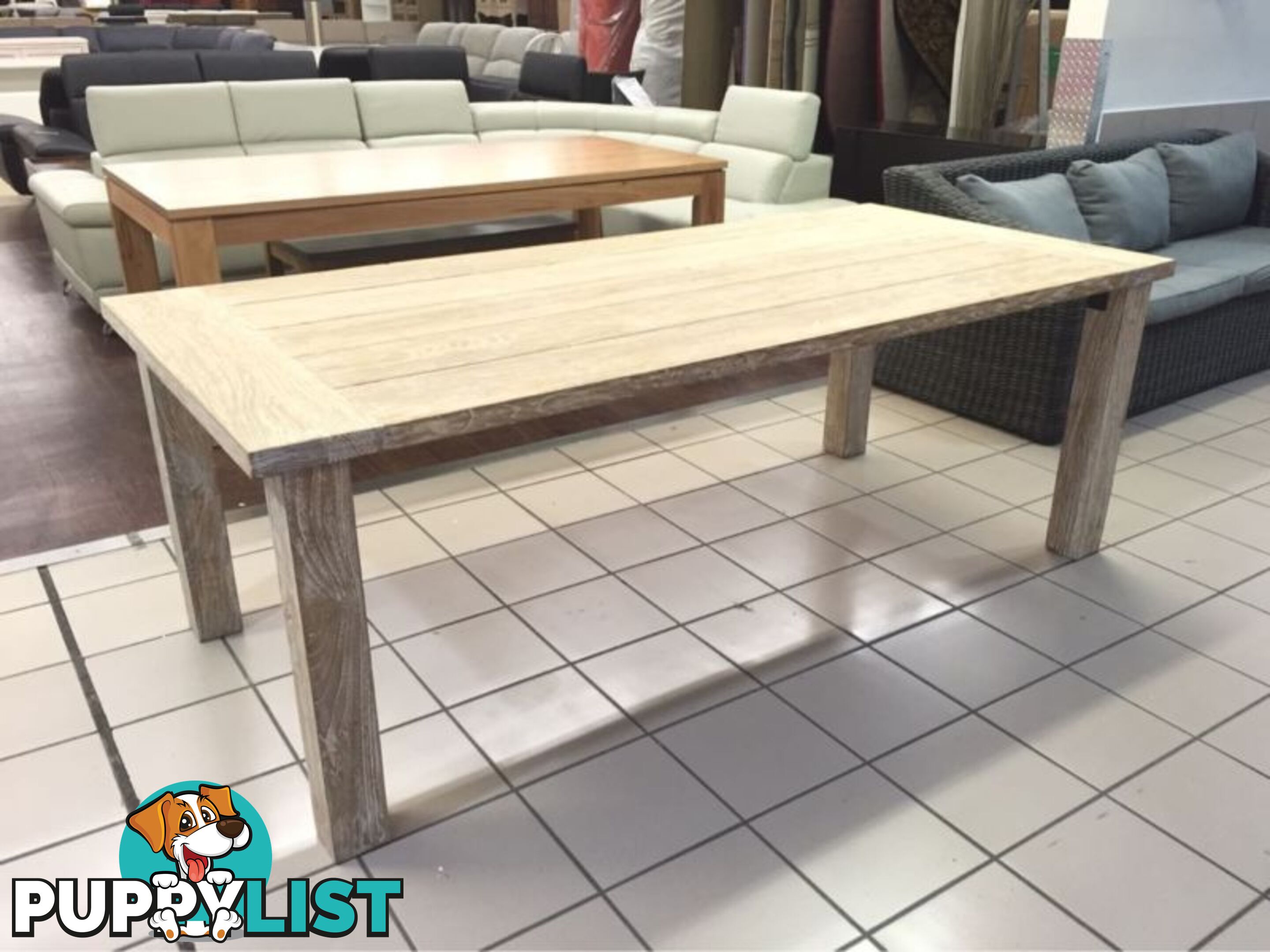 SOLID TEAK DINING TABLE 220CM - WHITE WASH