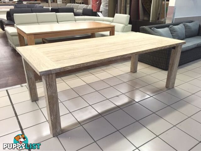 SOLID TEAK DINING TABLE 220CM - WHITE WASH