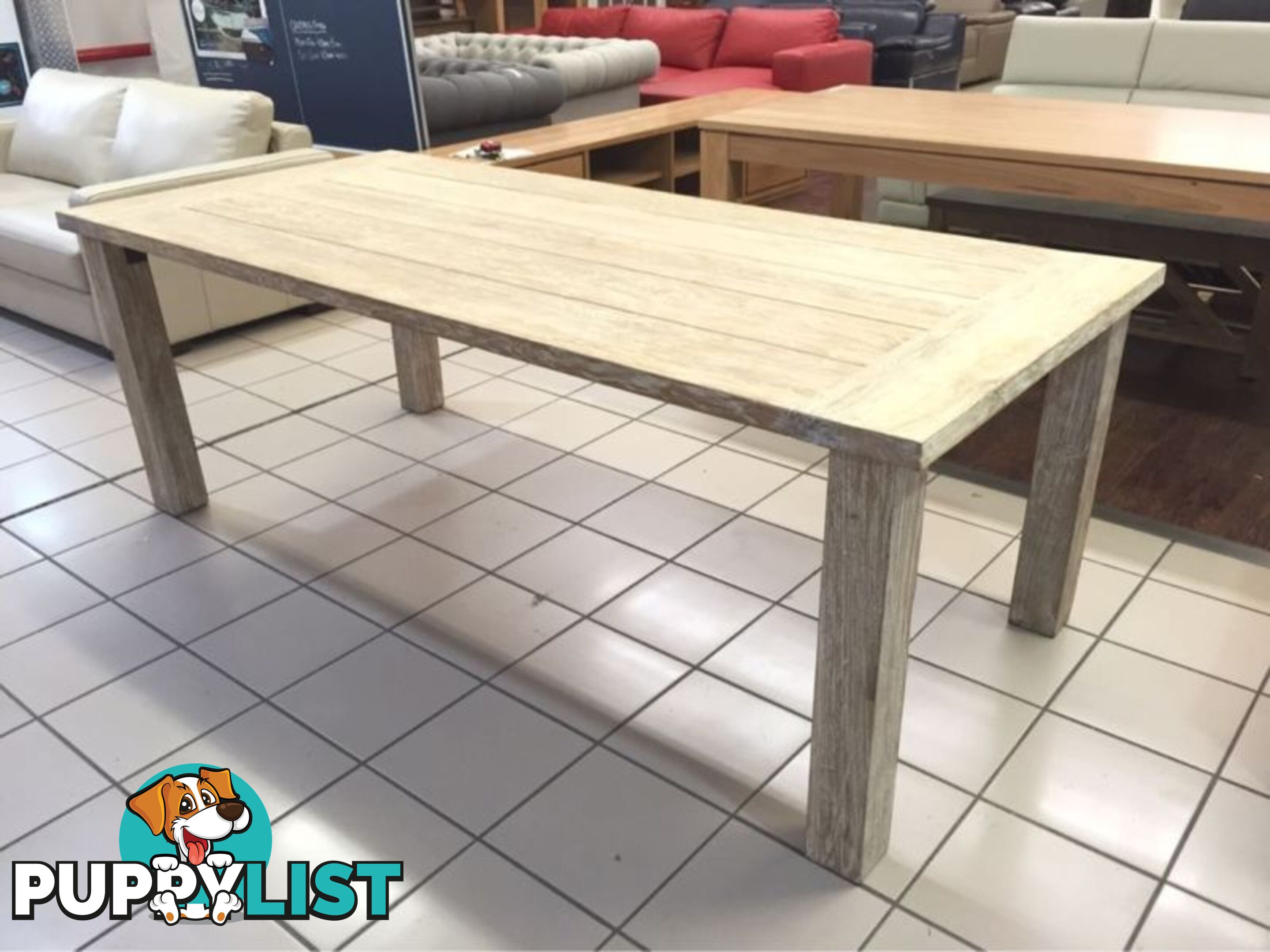 SOLID TEAK DINING TABLE 220CM - WHITE WASH