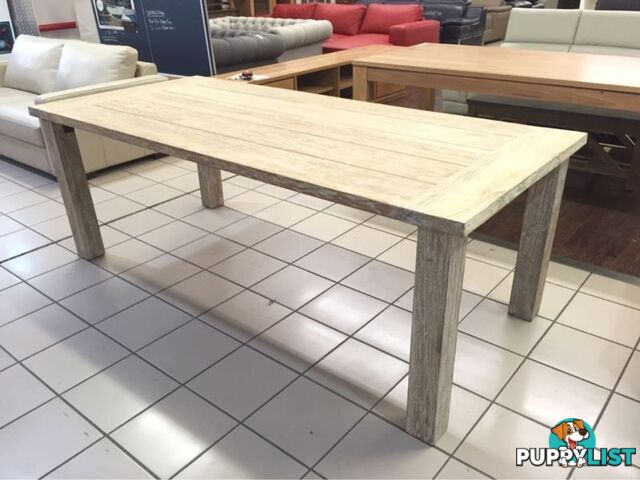 SOLID TEAK DINING TABLE 220CM - WHITE WASH