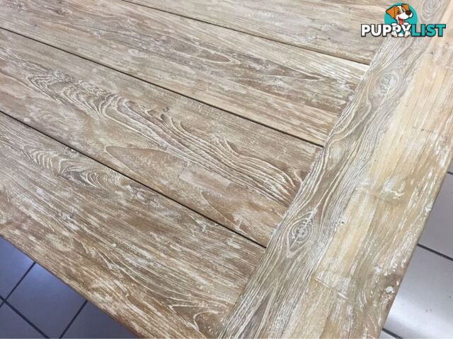 SOLID TEAK DINING TABLE 220CM - WHITE WASH