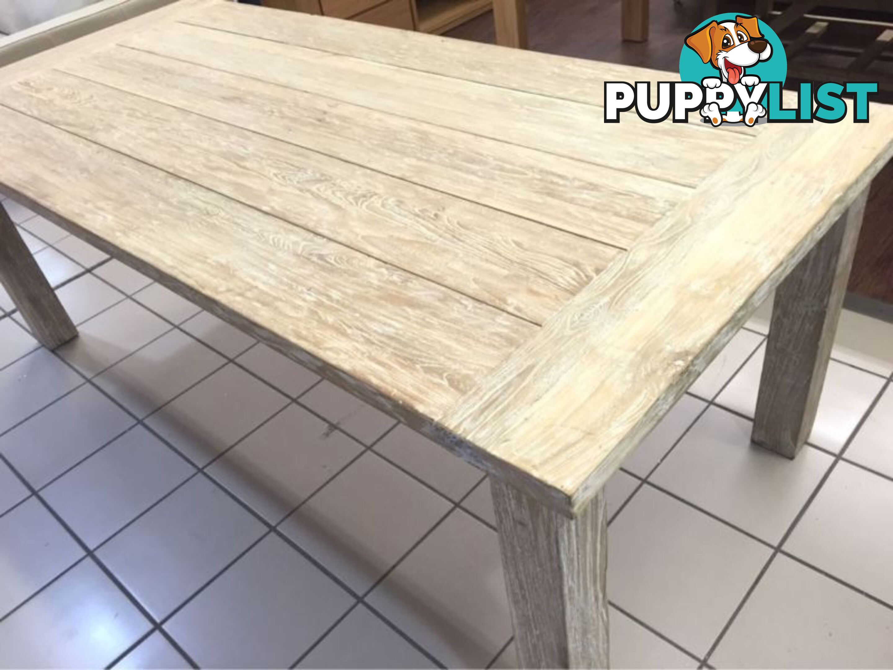 SOLID TEAK DINING TABLE 220CM - WHITE WASH