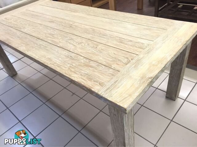 SOLID TEAK DINING TABLE 220CM - WHITE WASH