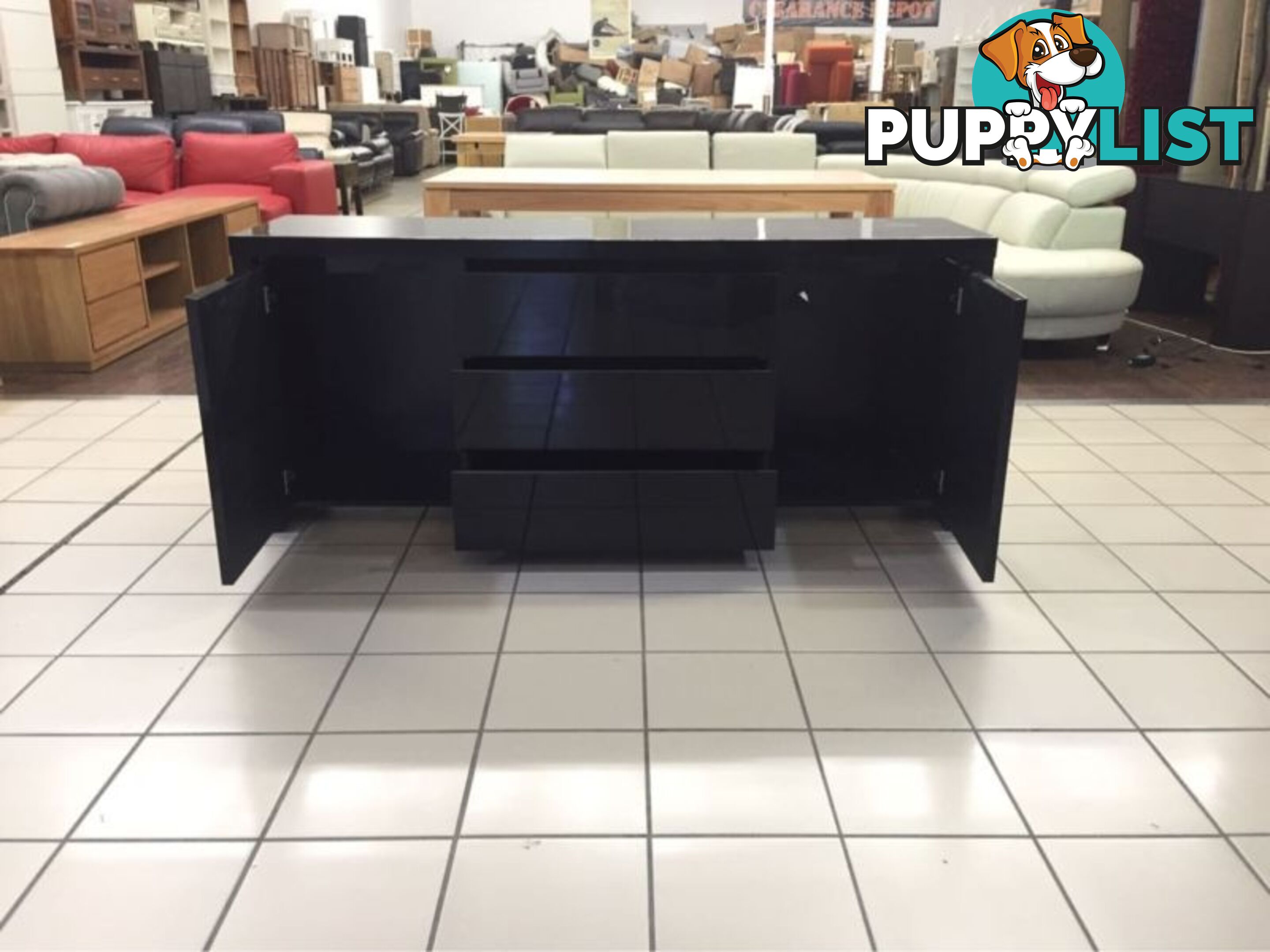 2 DOOR 3 DRAWER BLACK GLOSS BUFFET