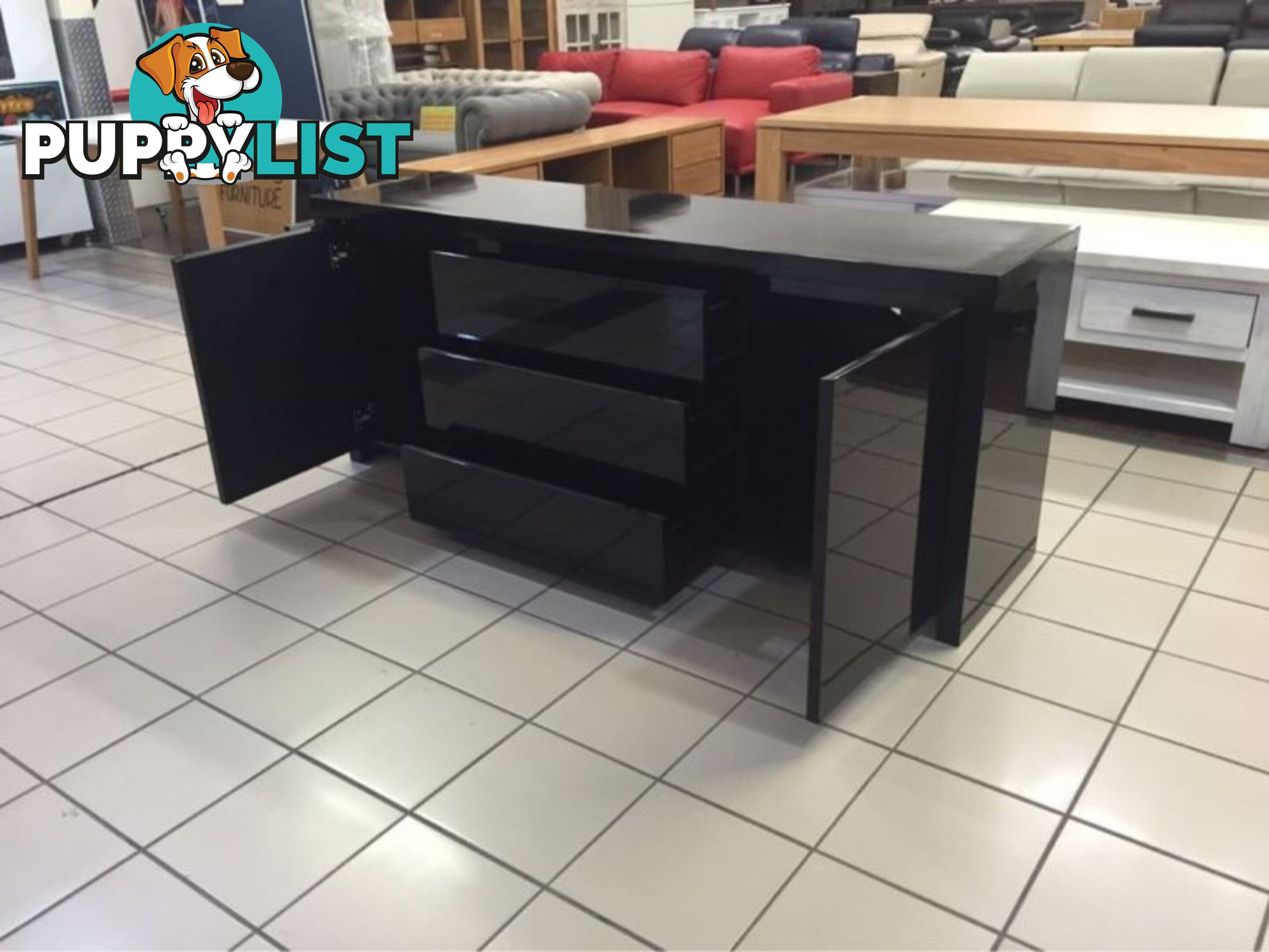 2 DOOR 3 DRAWER BLACK GLOSS BUFFET