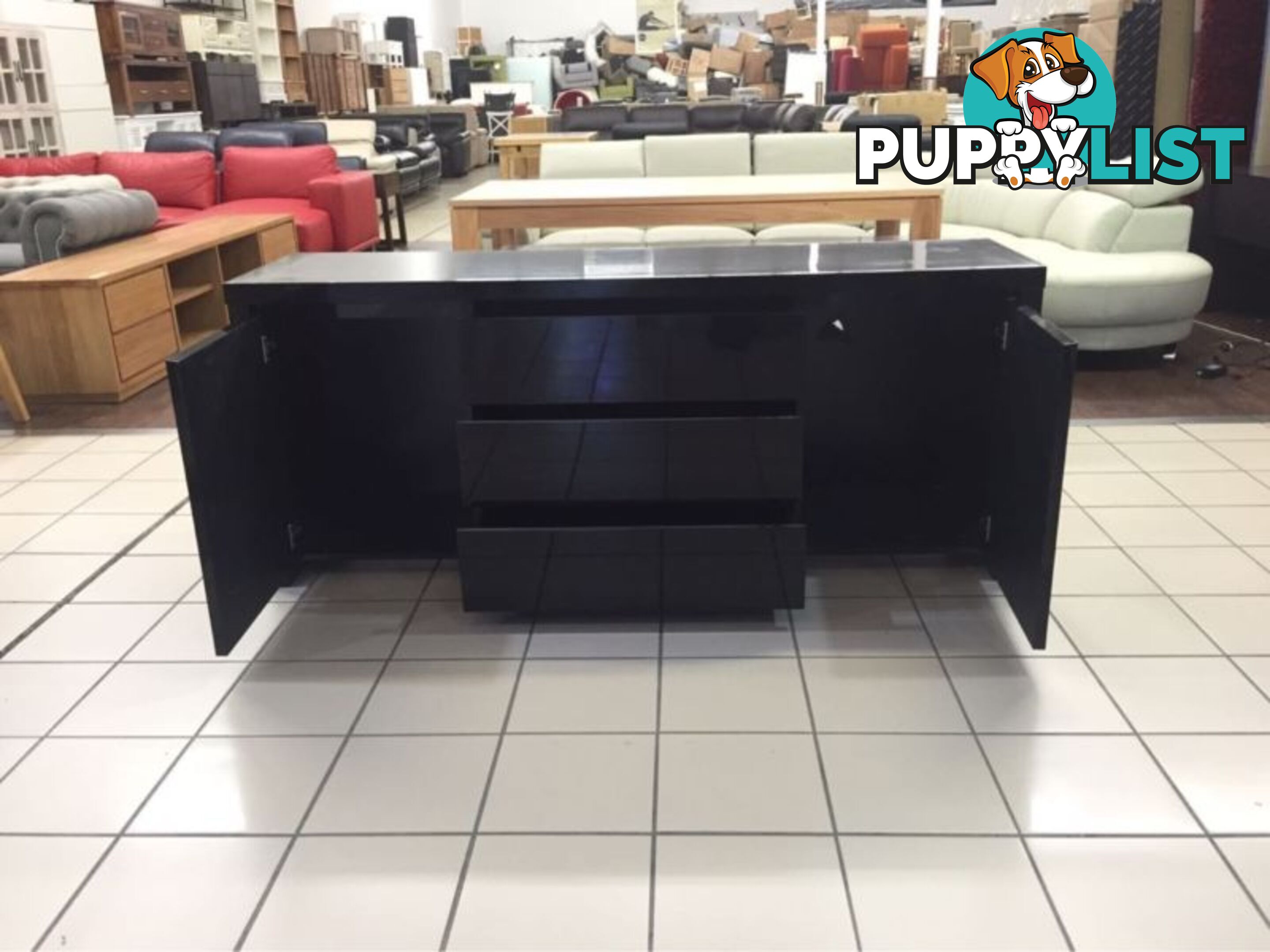 2 DOOR 3 DRAWER BLACK GLOSS BUFFET