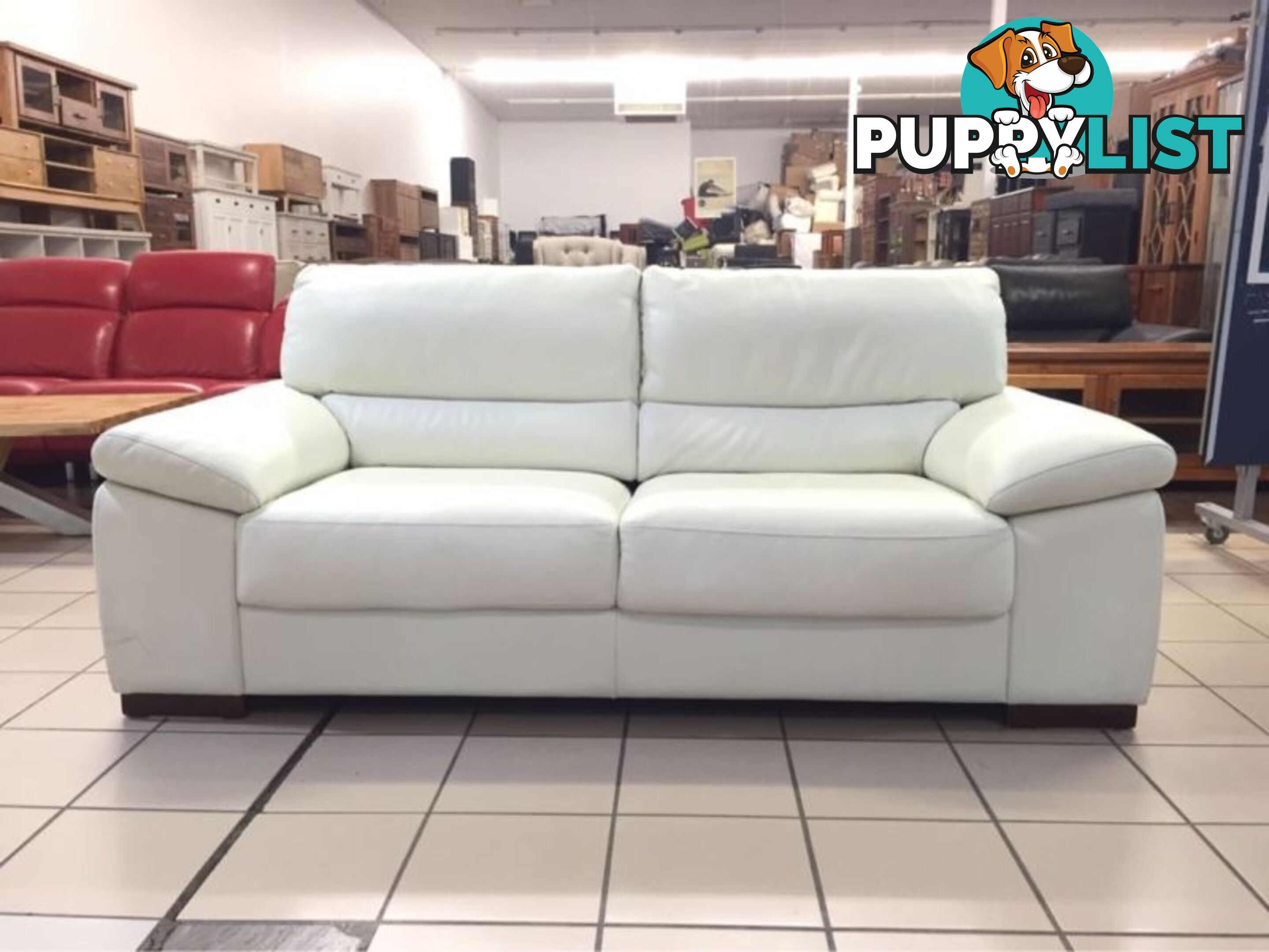 CLEARANCE 100% THICK COWHIDE LEATHER - JOHNSON 2.5 SEATER WHITE