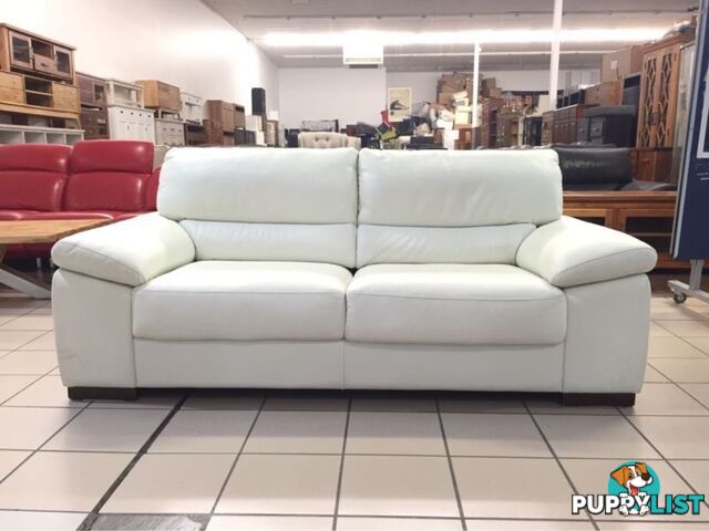 CLEARANCE 100% THICK COWHIDE LEATHER - JOHNSON 2.5 SEATER WHITE