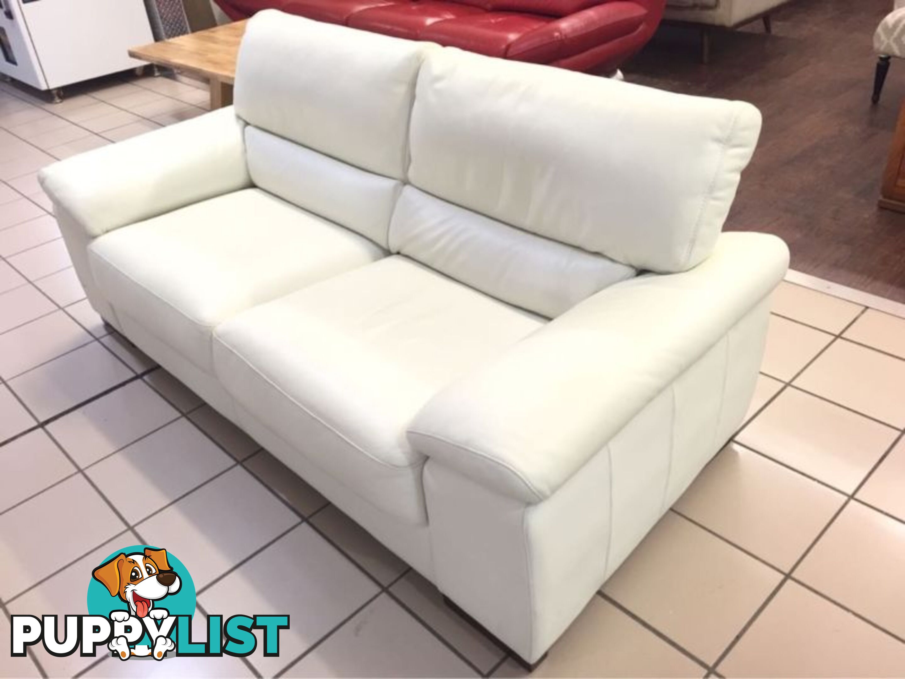 CLEARANCE 100% THICK COWHIDE LEATHER - JOHNSON 2.5 SEATER WHITE