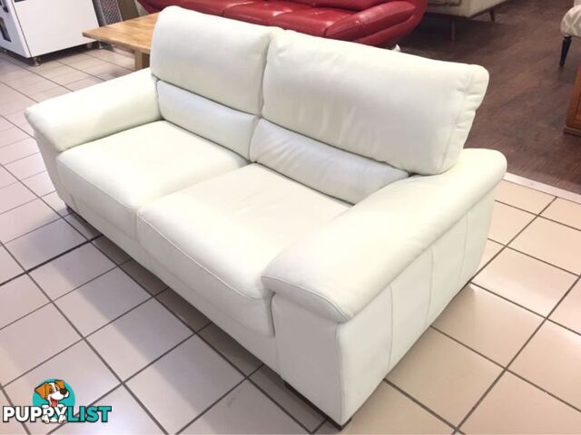 CLEARANCE 100% THICK COWHIDE LEATHER - JOHNSON 2.5 SEATER WHITE