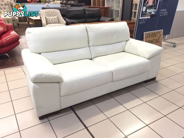 CLEARANCE 100% THICK COWHIDE LEATHER - JOHNSON 2.5 SEATER WHITE