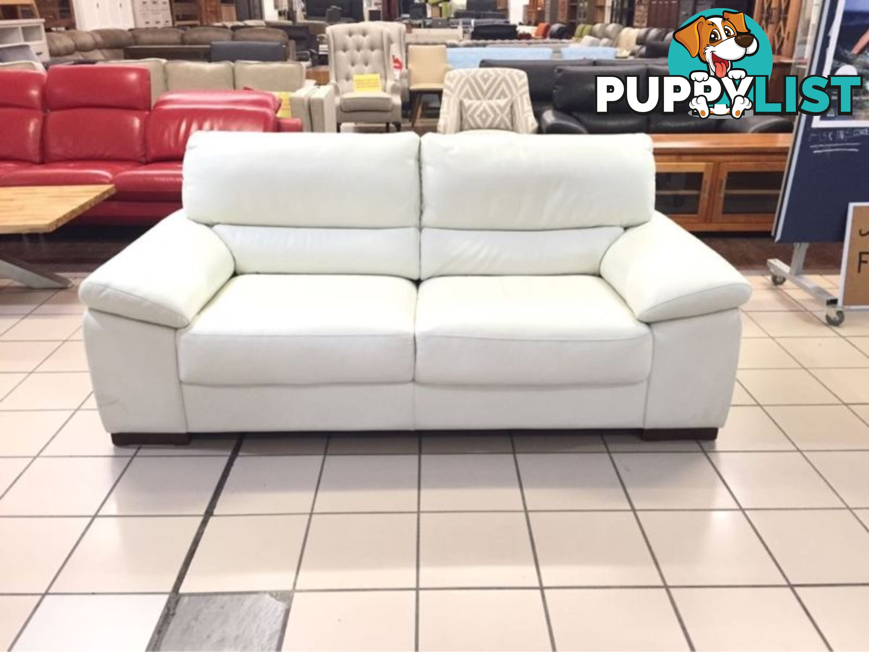 CLEARANCE 100% THICK COWHIDE LEATHER - JOHNSON 2.5 SEATER WHITE