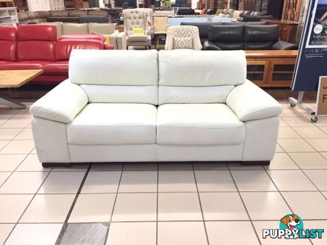 CLEARANCE 100% THICK COWHIDE LEATHER - JOHNSON 2.5 SEATER WHITE