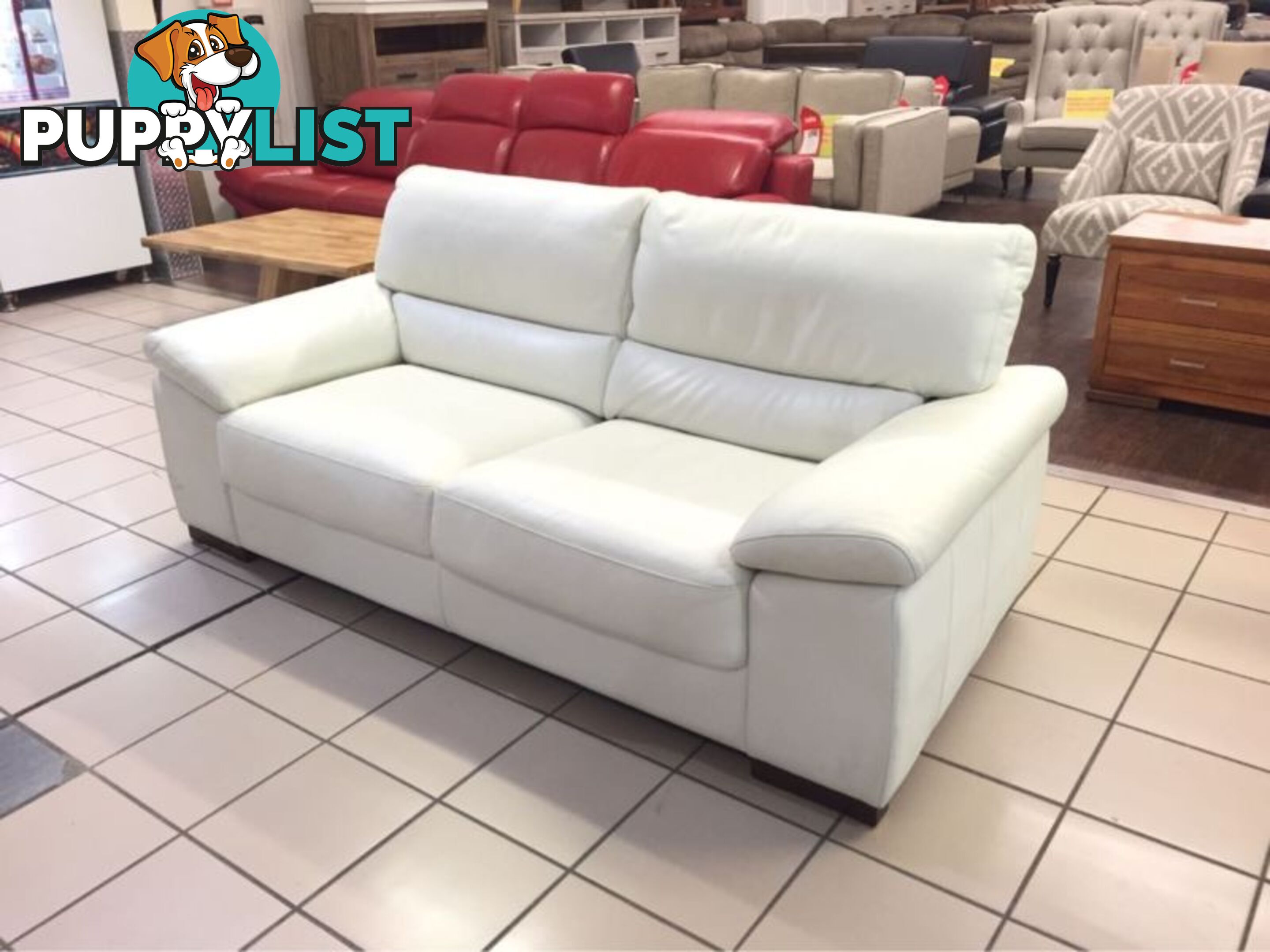 CLEARANCE 100% THICK COWHIDE LEATHER - JOHNSON 2.5 SEATER WHITE