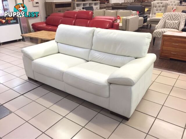 CLEARANCE 100% THICK COWHIDE LEATHER - JOHNSON 2.5 SEATER WHITE