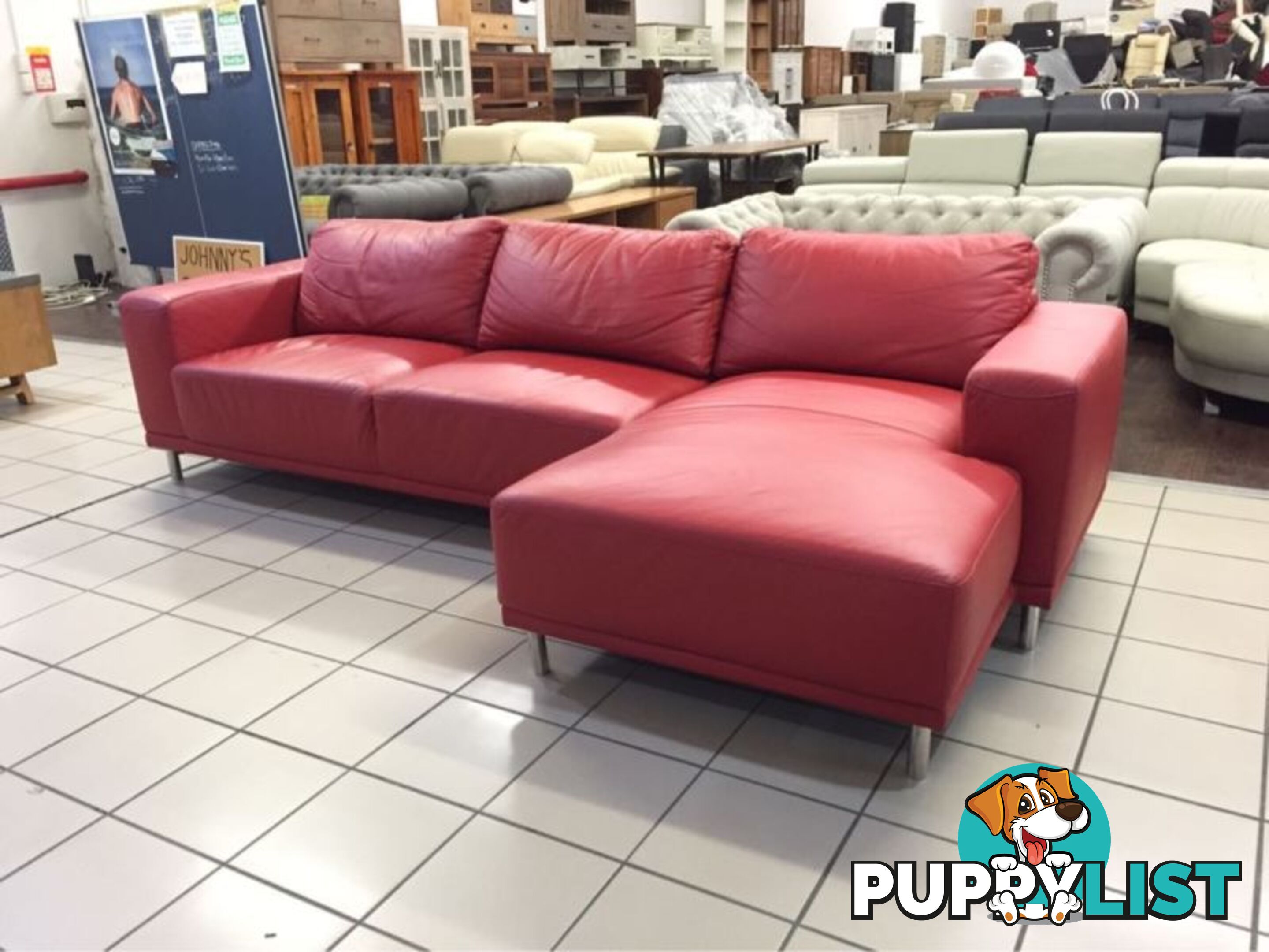 100% LEATHER - 2.5 SEATER + CHAISE (RED)