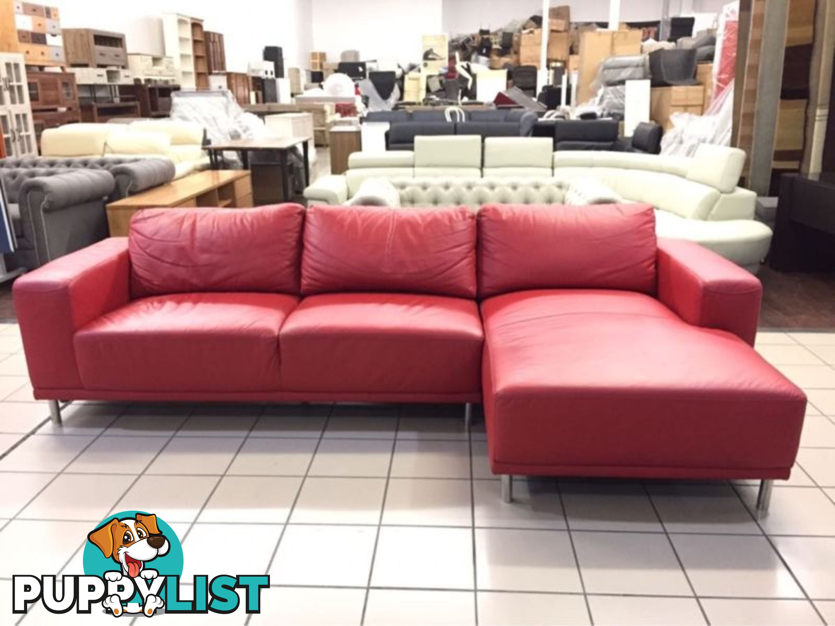 100% LEATHER - 2.5 SEATER + CHAISE (RED)