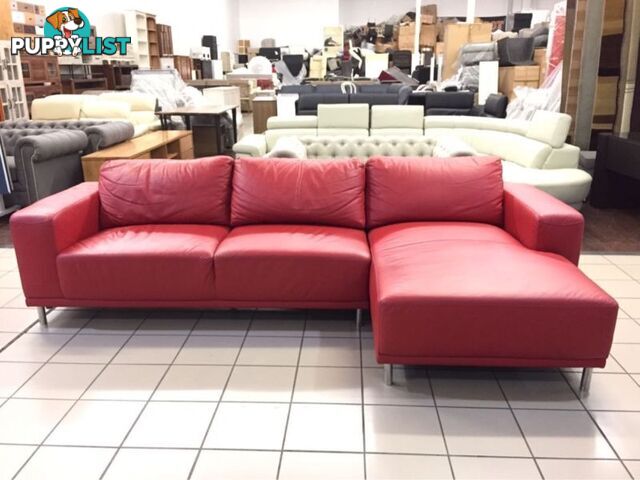 100% LEATHER - 2.5 SEATER + CHAISE (RED)