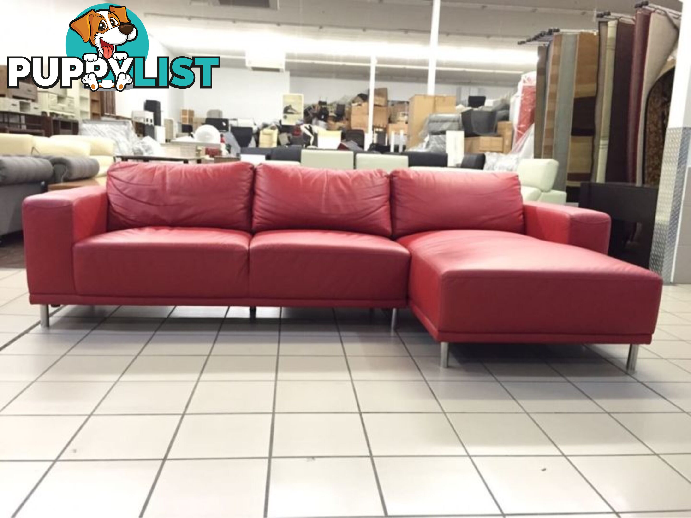 100% LEATHER - 2.5 SEATER + CHAISE (RED)